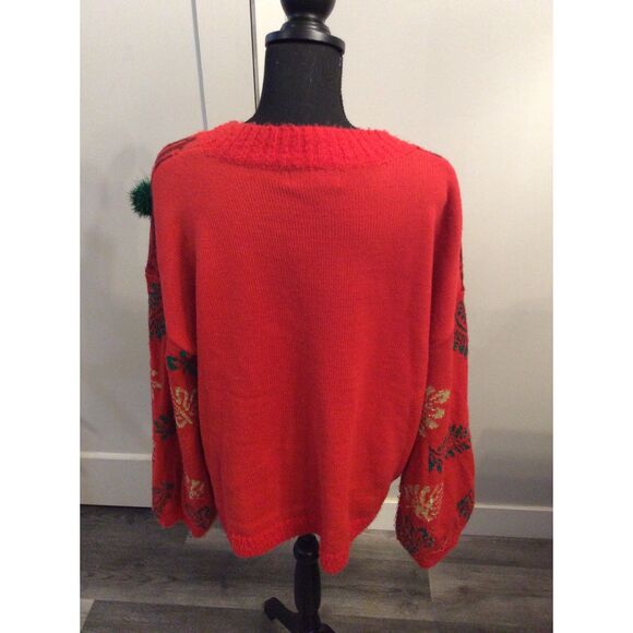 Vintage Ugly Christmas Sweater Flamingos Tassels Birds XL Red 33 Degrees - Picture 2 of 8